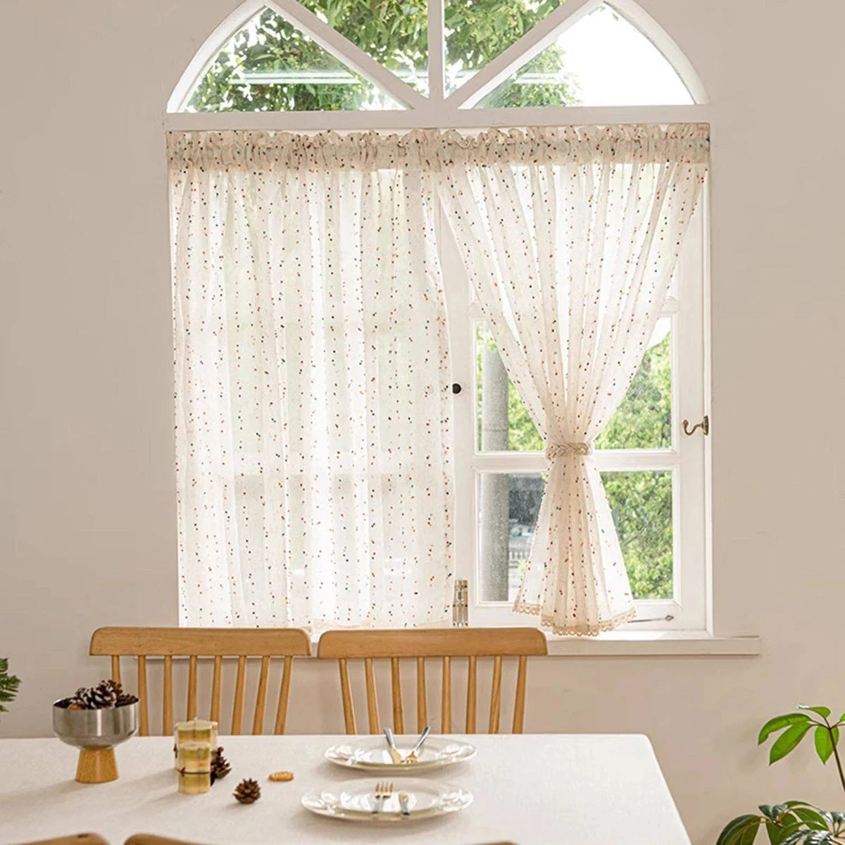 1/2pcs Lace Rainbow Ball Linen Curtain Suitable for Living Room Bedroom Kitchen Windows